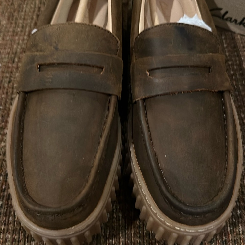 Clarks Brown Platform Penny Loafers - Picture 7 of 16